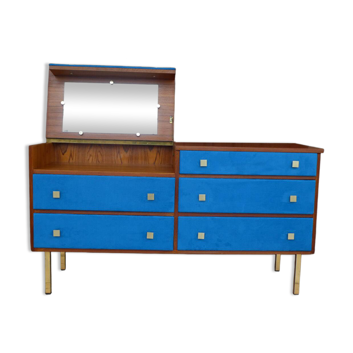 Teak and suede chest of drawers/dressing table, 1950