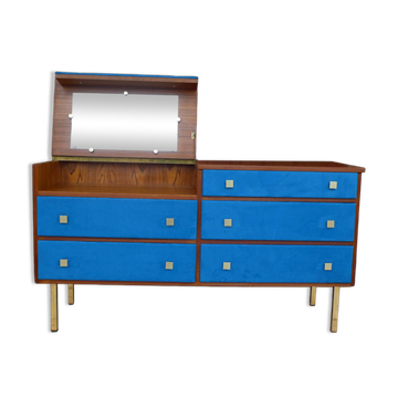 Teak and suede chest of drawers/dressing table, 1950