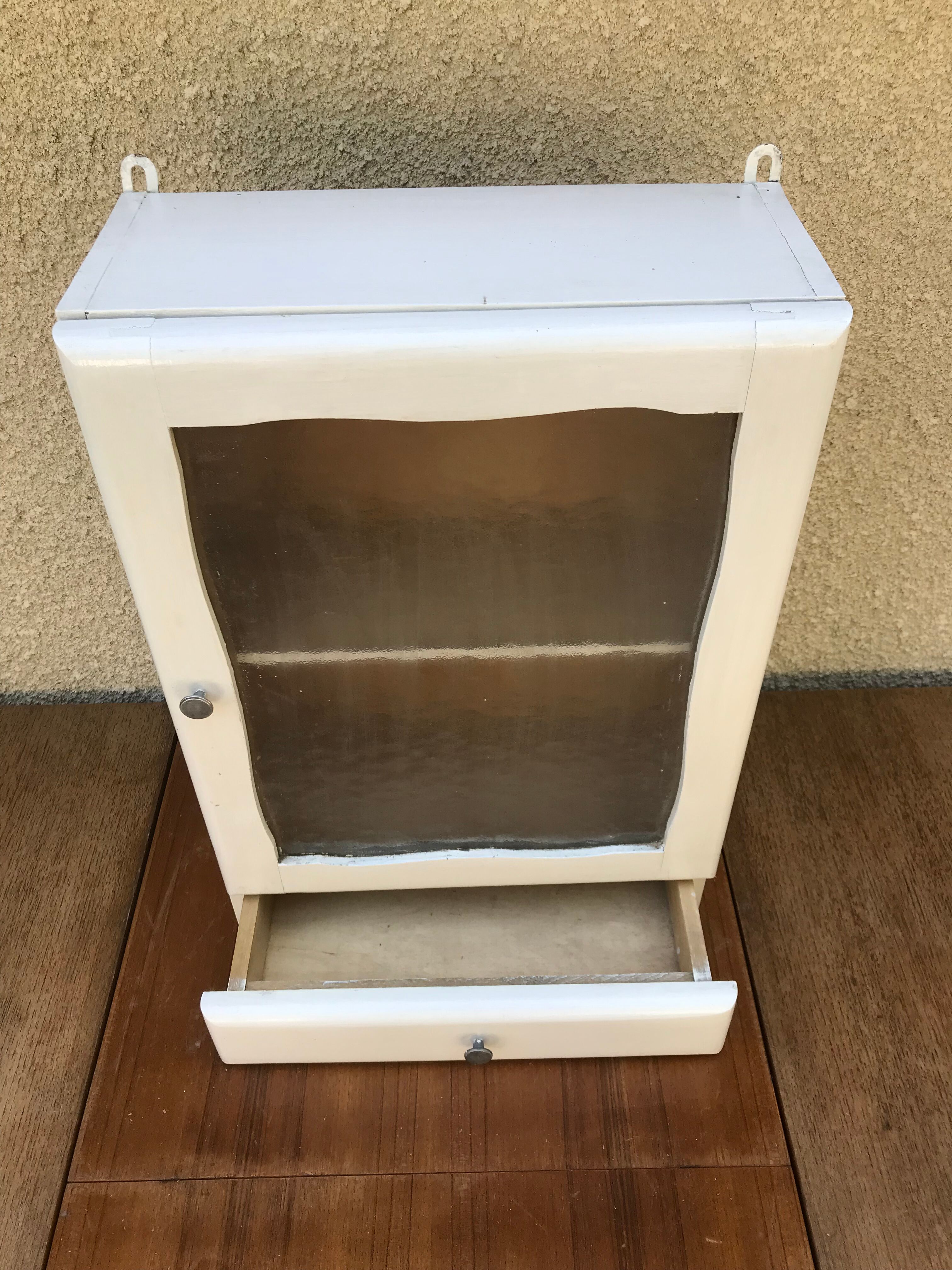 Old-wood white glass door -50s vintage drawer