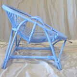 Blue painted rattan armchair