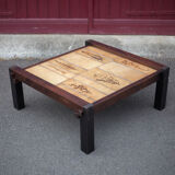 Herbarium ceramic coffee table with wooden structure, capron table, interior decoration