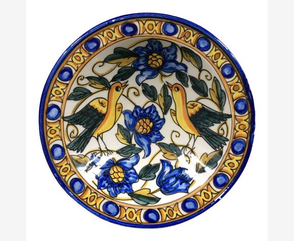 Plat décor floral et oiseaux