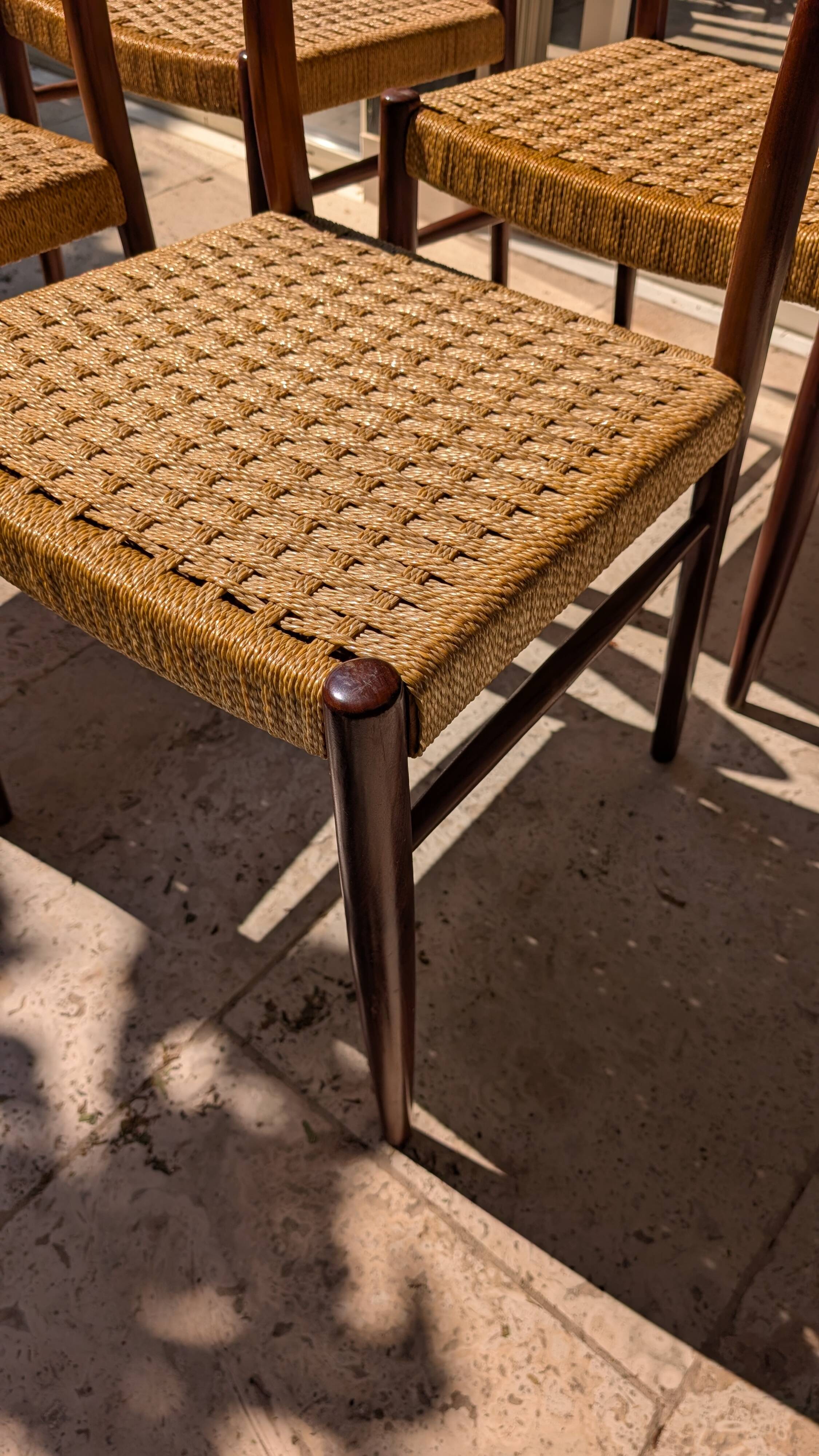 Set of 4 vintage teak chairs with weaving, Scandinavian, Mid-Century.