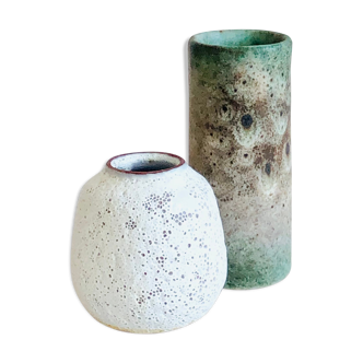 Duo of small sandstone vases