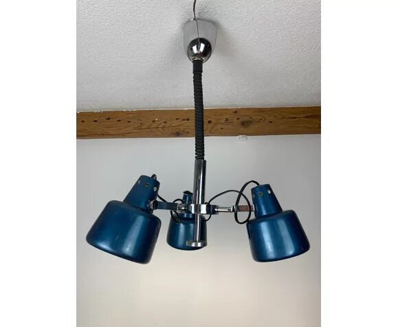 Rolly chandelier 3 blue adjustable spots, 70s