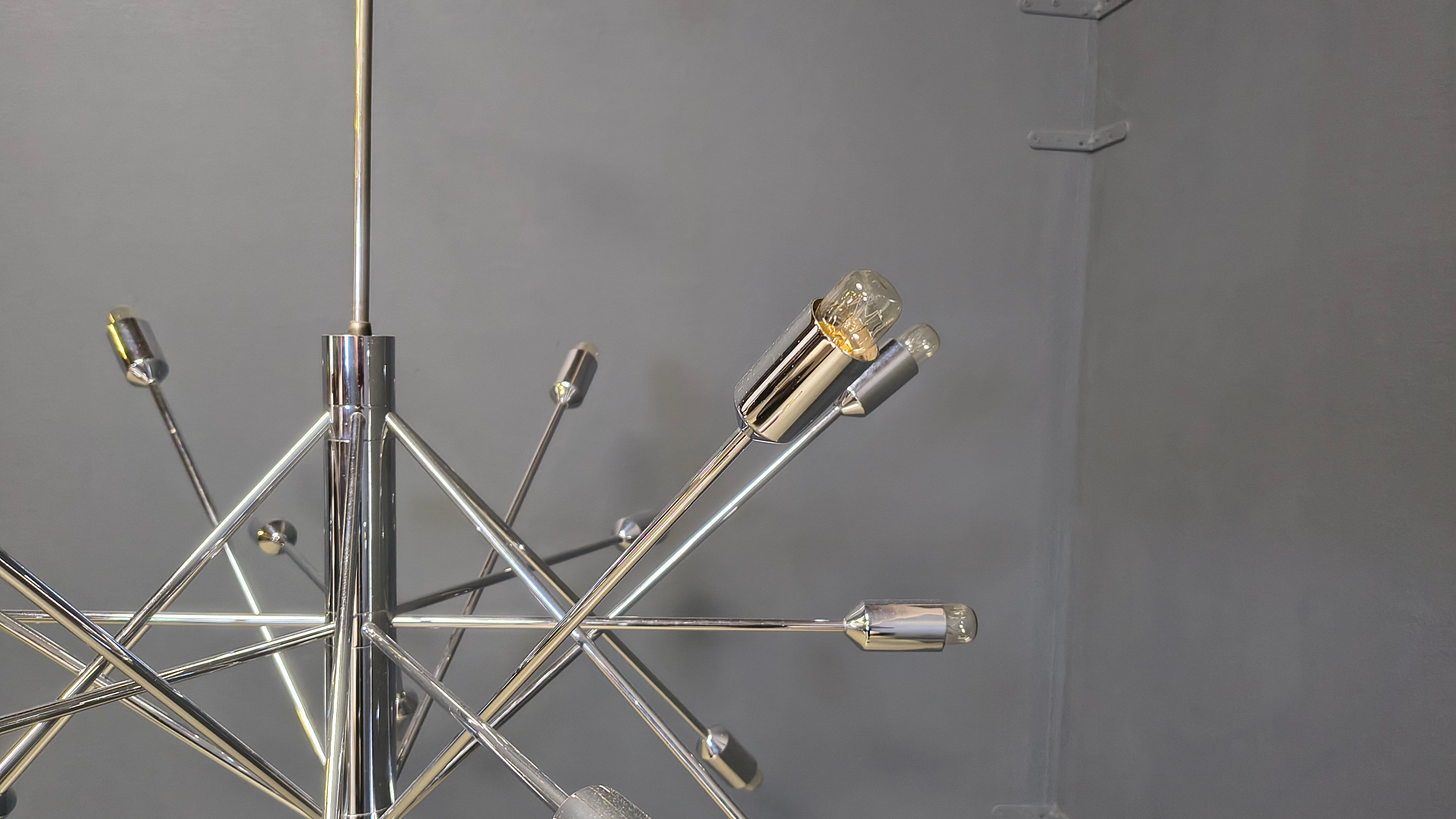Vintage chrome sputnik style chandelier, 1970s