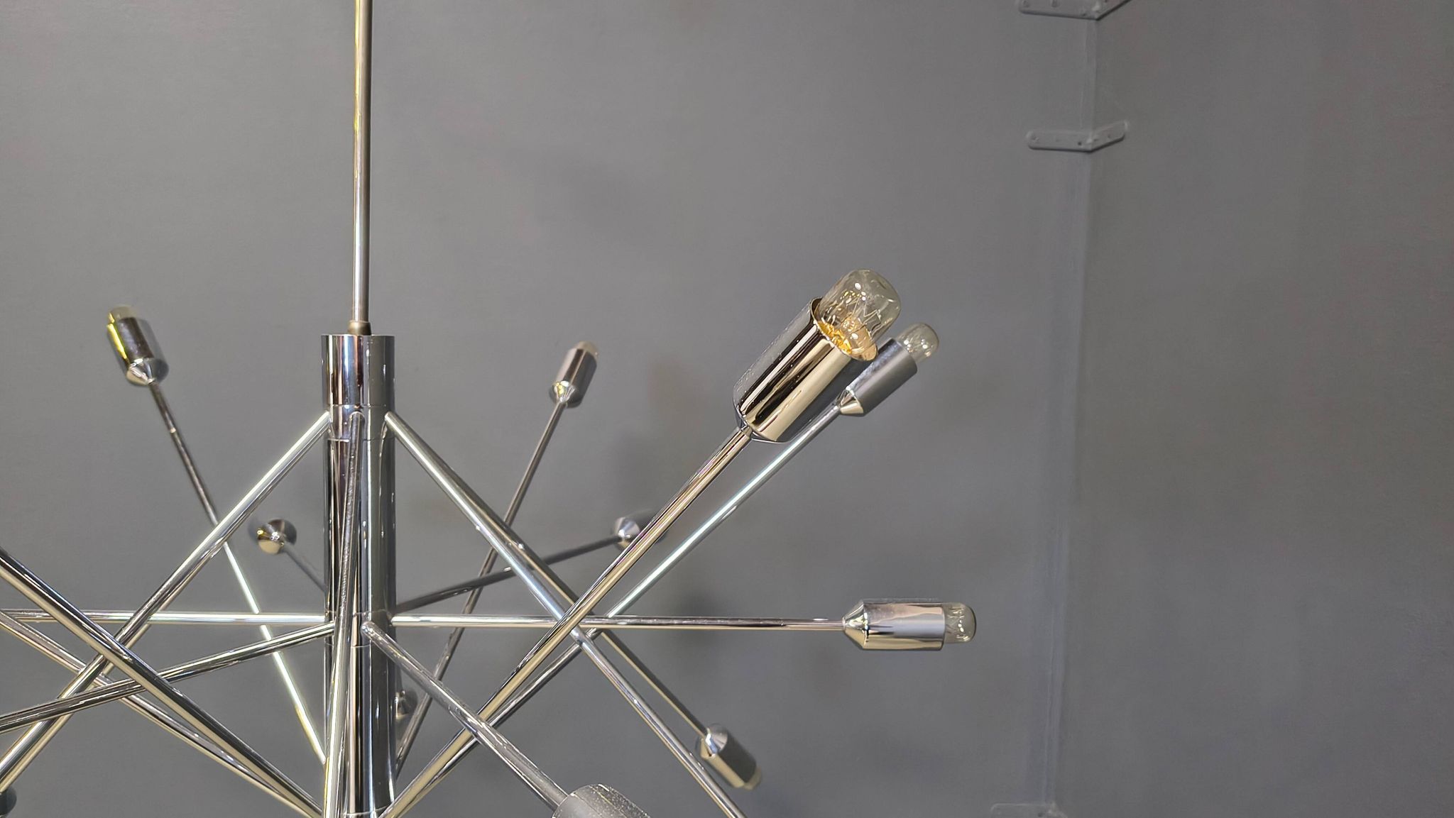Vintage chrome sputnik style chandelier, 1970s