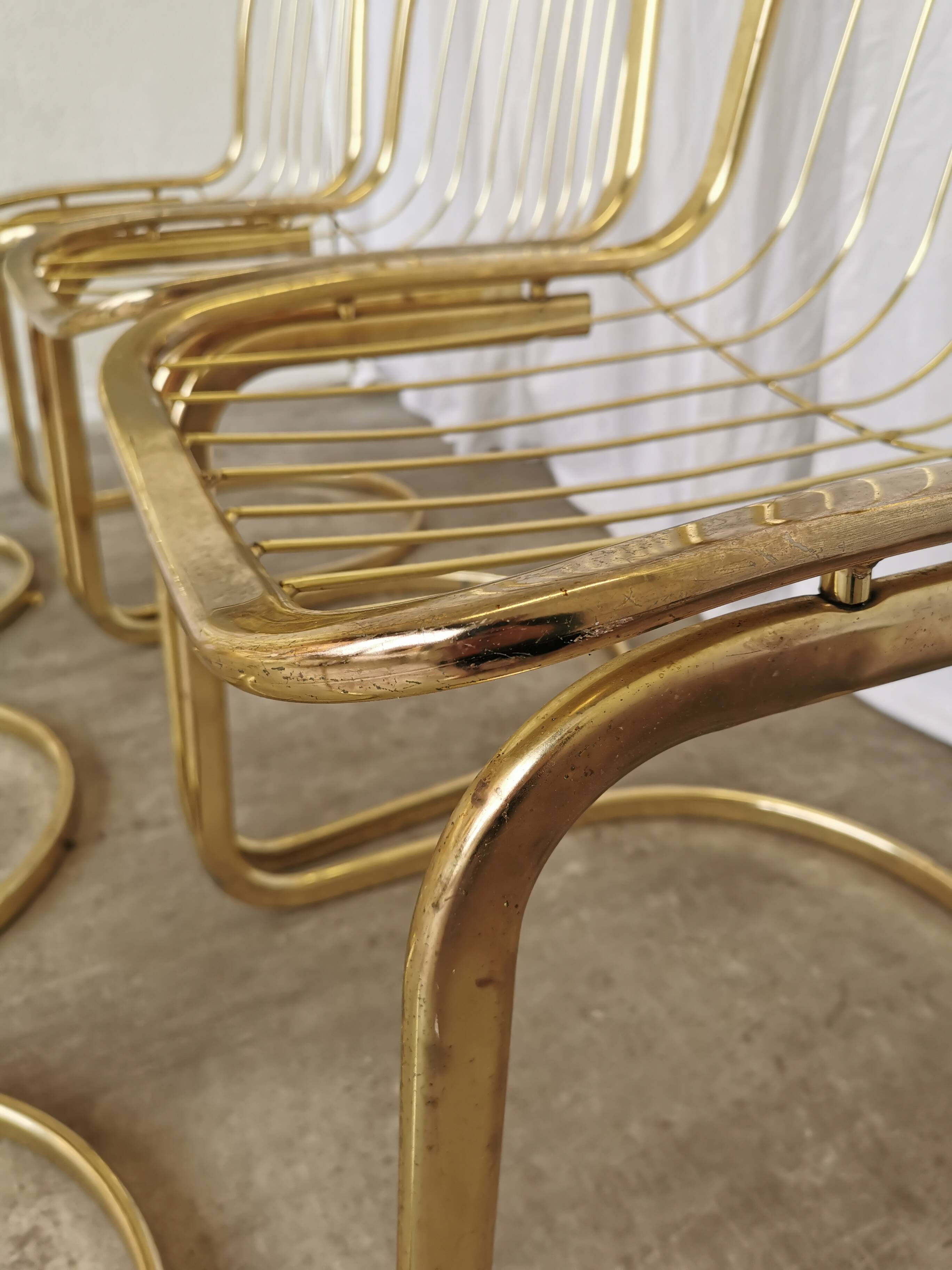 Set of 6 Vintage Gold Chrome Dining Chairs: Italian Mid-Century Design