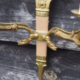 Vintage French Empire Sconces: Gilt Bronze, Salmon Column Double Arm Light