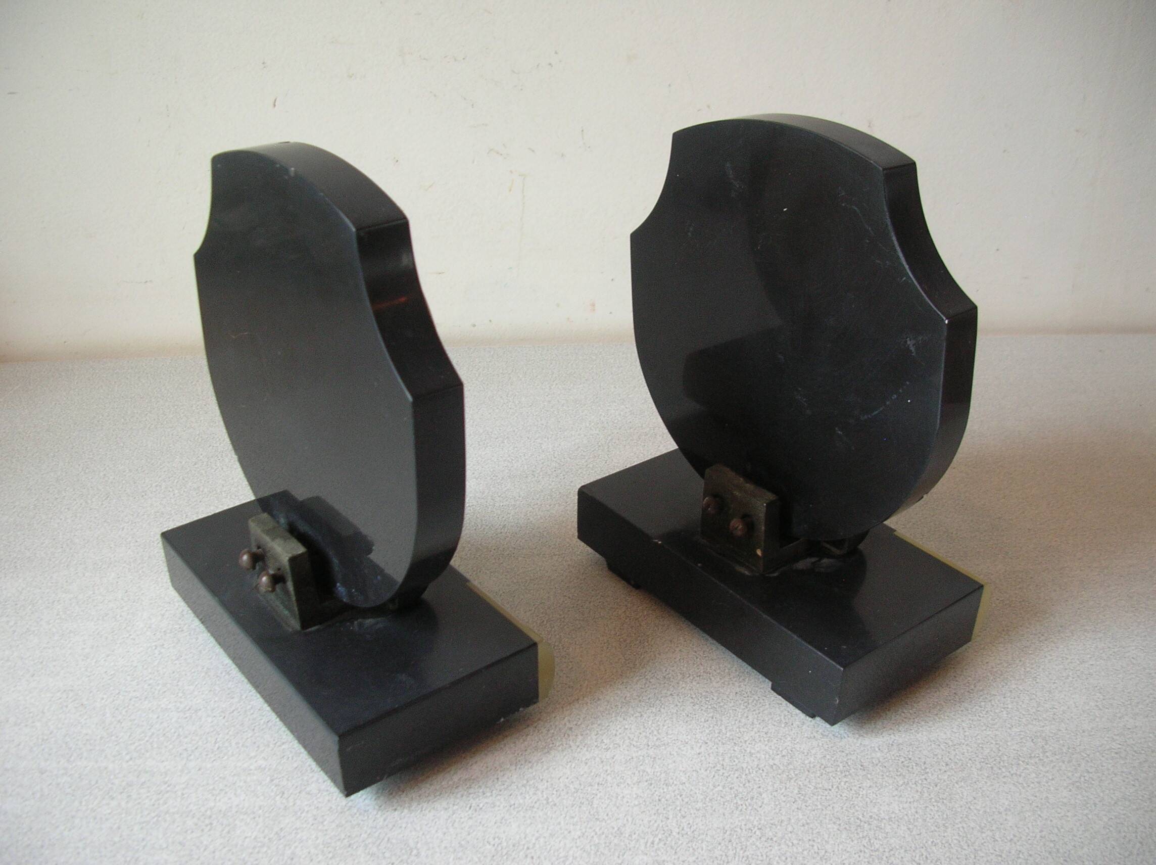 Old pair of cassolette bookends in Art Deco marble office living room vintage retro