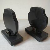 Old pair of cassolette bookends in Art Deco marble office living room vintage retro