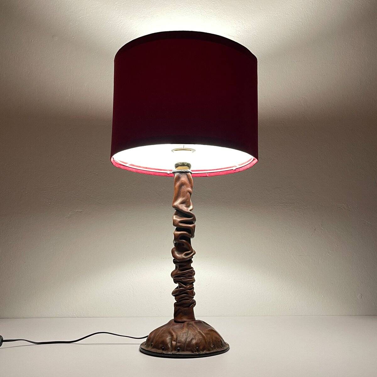 Lampe de table vintage en cuir italien, années 1950