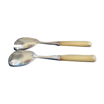 Cutlery to serve silver metal and horn