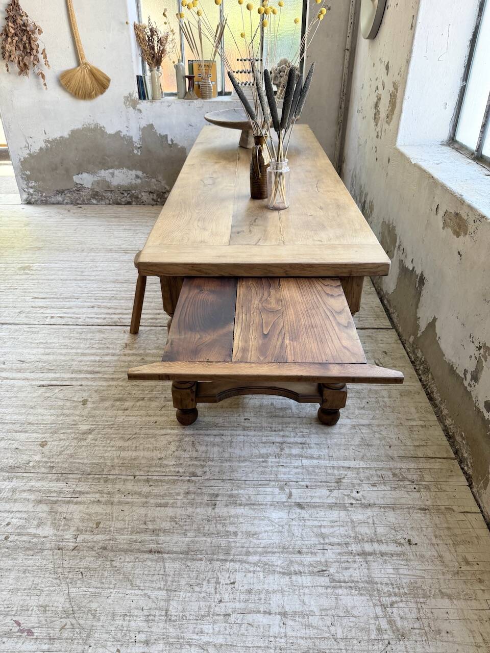Solid oak drapery farmhouse table 2m5 XL