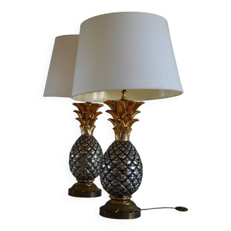 Ceramic pineapple hollywood regency style table lamps