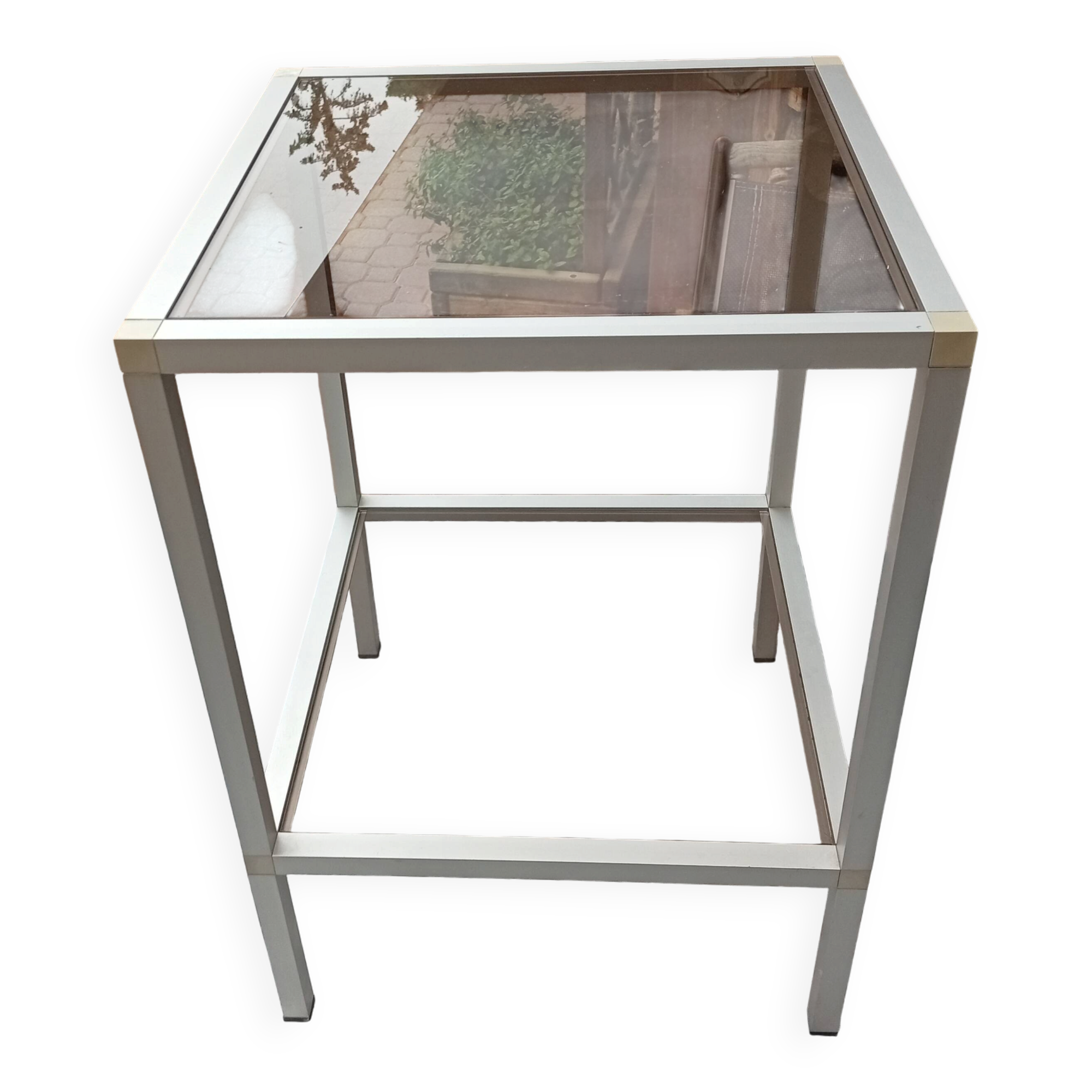 Table d'appoint en aluminium, vitres fumées