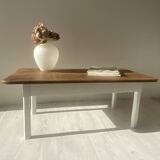 Restored antique coffee table – Natural oak and cream legs