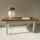 Restored antique coffee table – Natural oak and cream legs