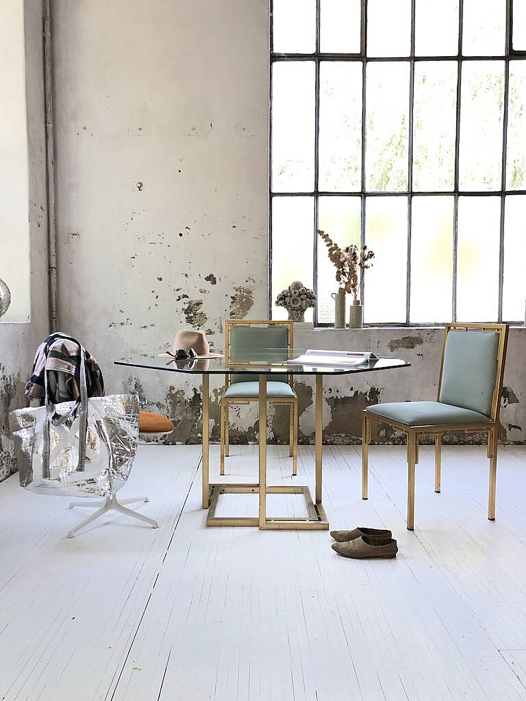 Octagonal table Italy 70 glass and brass