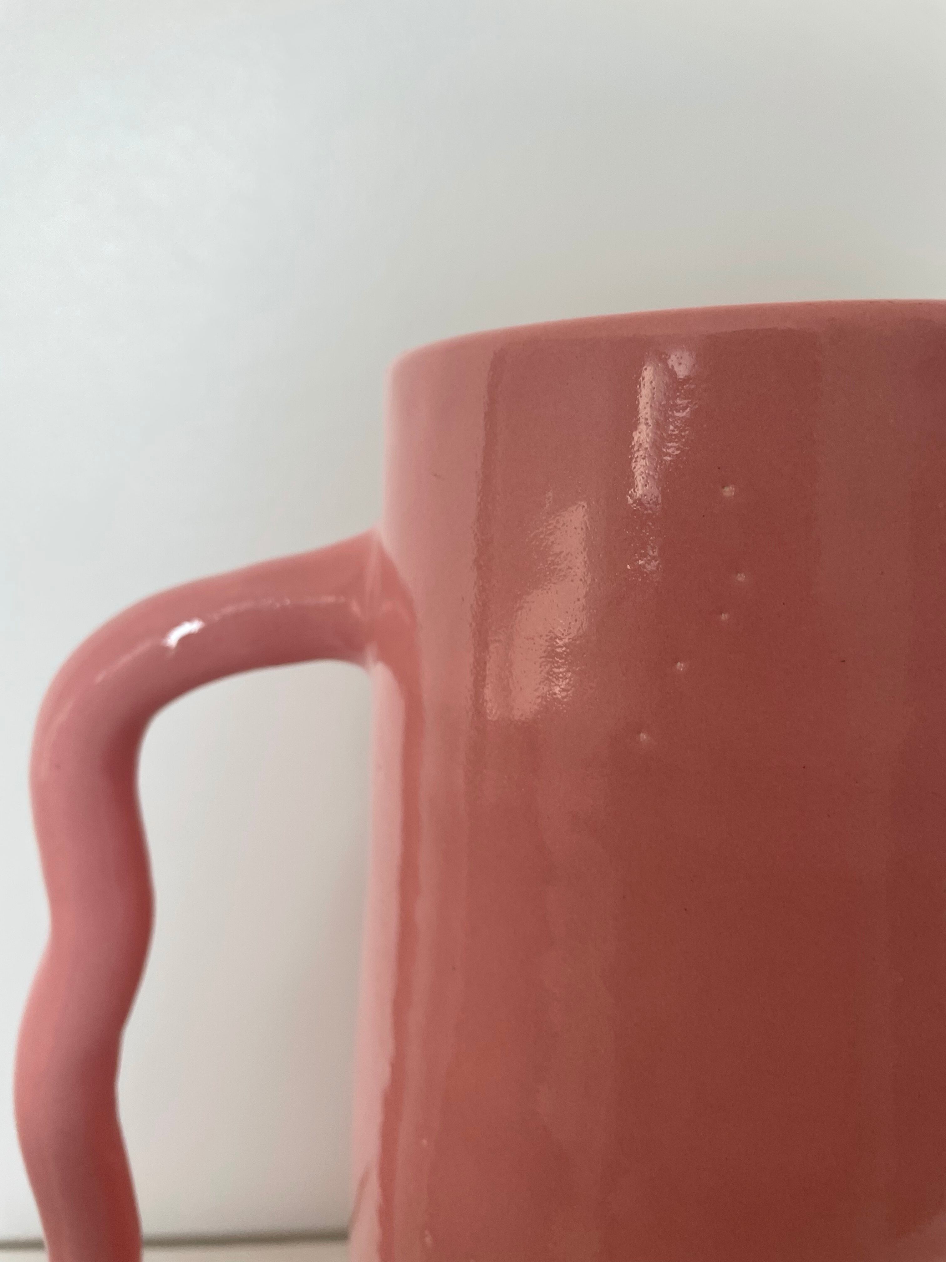 Handmade abstract pink ceramic vase with wavy handmade handmade