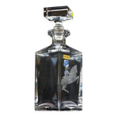 Carafe à whisky carrée vintage du milieu du siècle en cristal au plomb gravé Jockey
