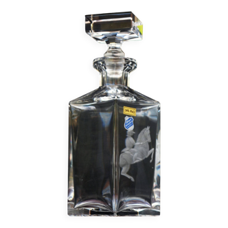 Vintage Mid Century Whiskey Square Engraved Jockey Decanter Lead Crystal