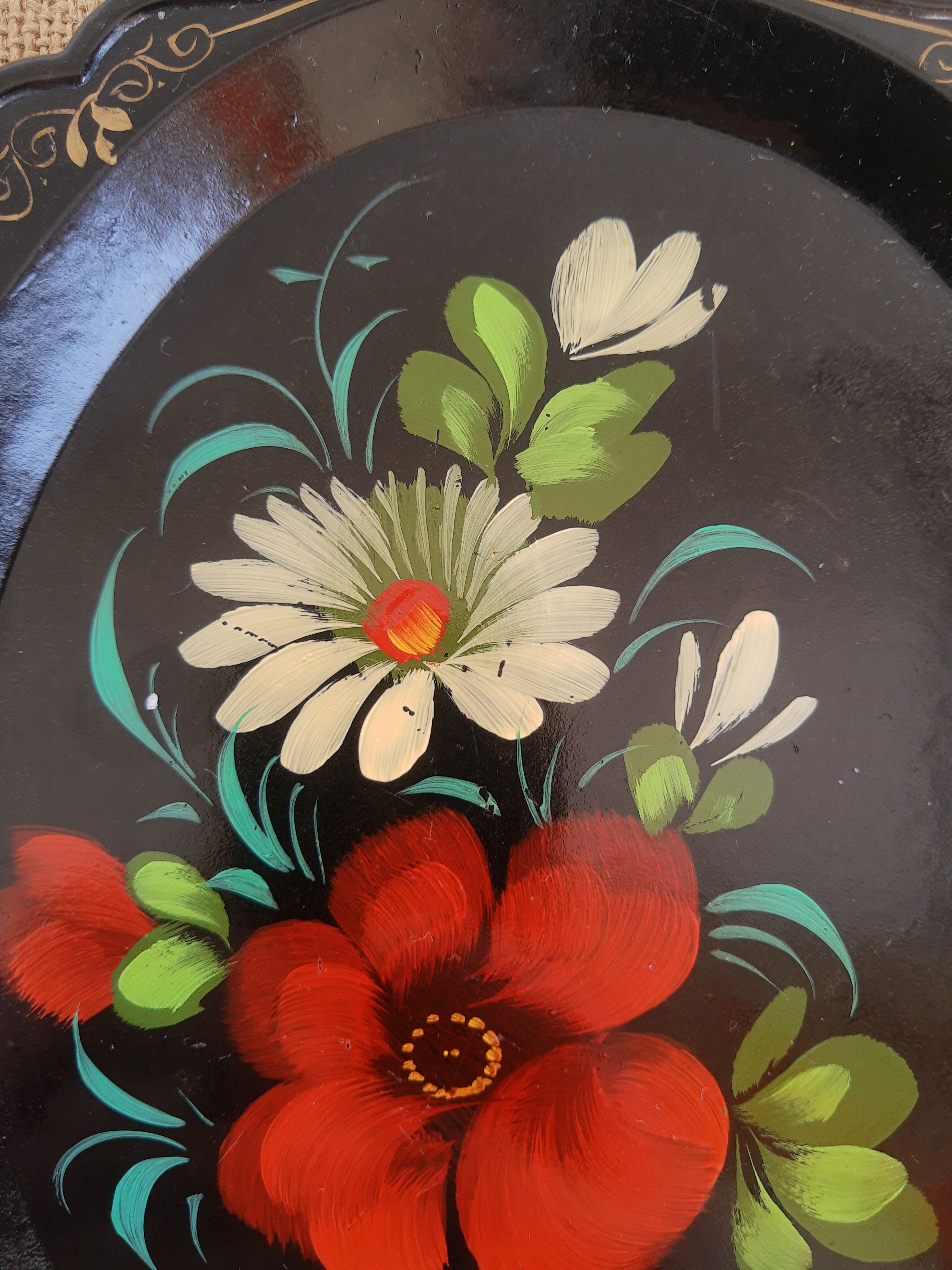 Set of 3 plastic trays vintage Russian flowers