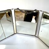 Barber's triptych mirror, beveled ice, vintage 1950