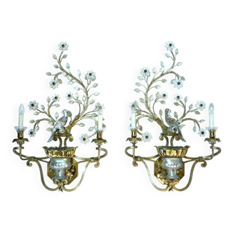 Set of 2 Large Italian Crystal Glass Sconces from Banci Firenze, 1960s