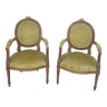 Pair of armchairs medallion Louis xvi style stripped raw wood