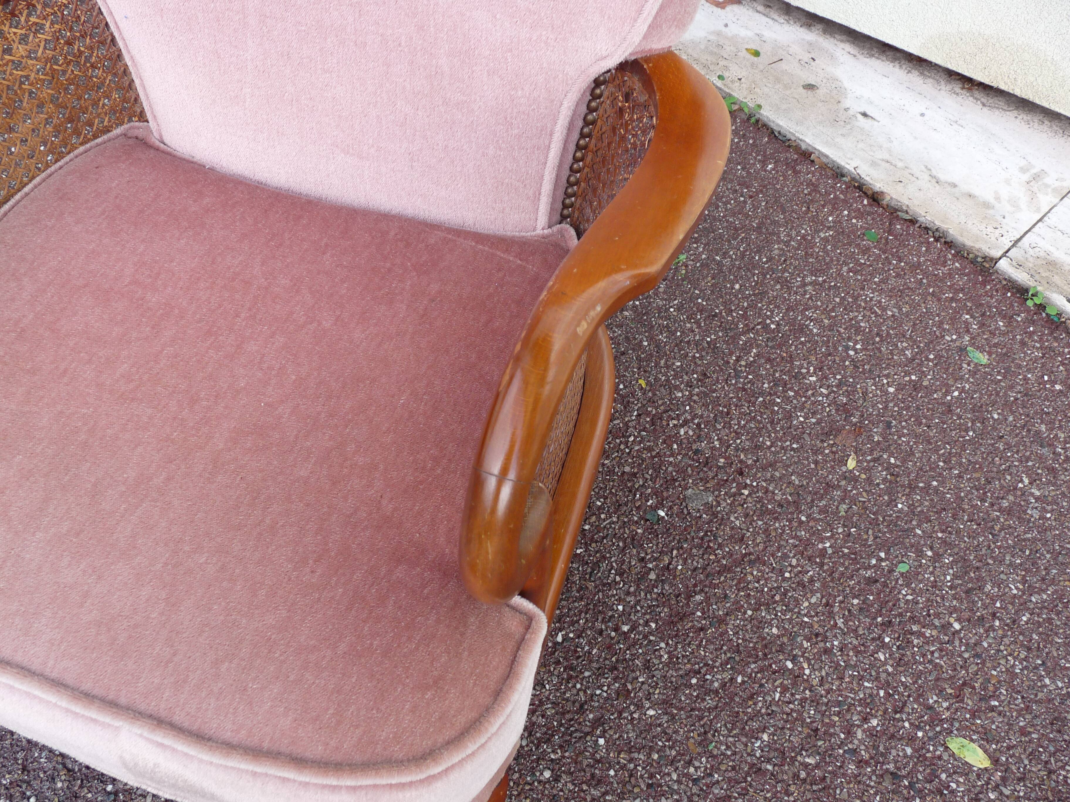 fauteuil bois velours rose cannage - cocktail
