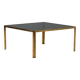 Vintage coffee table in brass and smoked glass, 1970s design.
