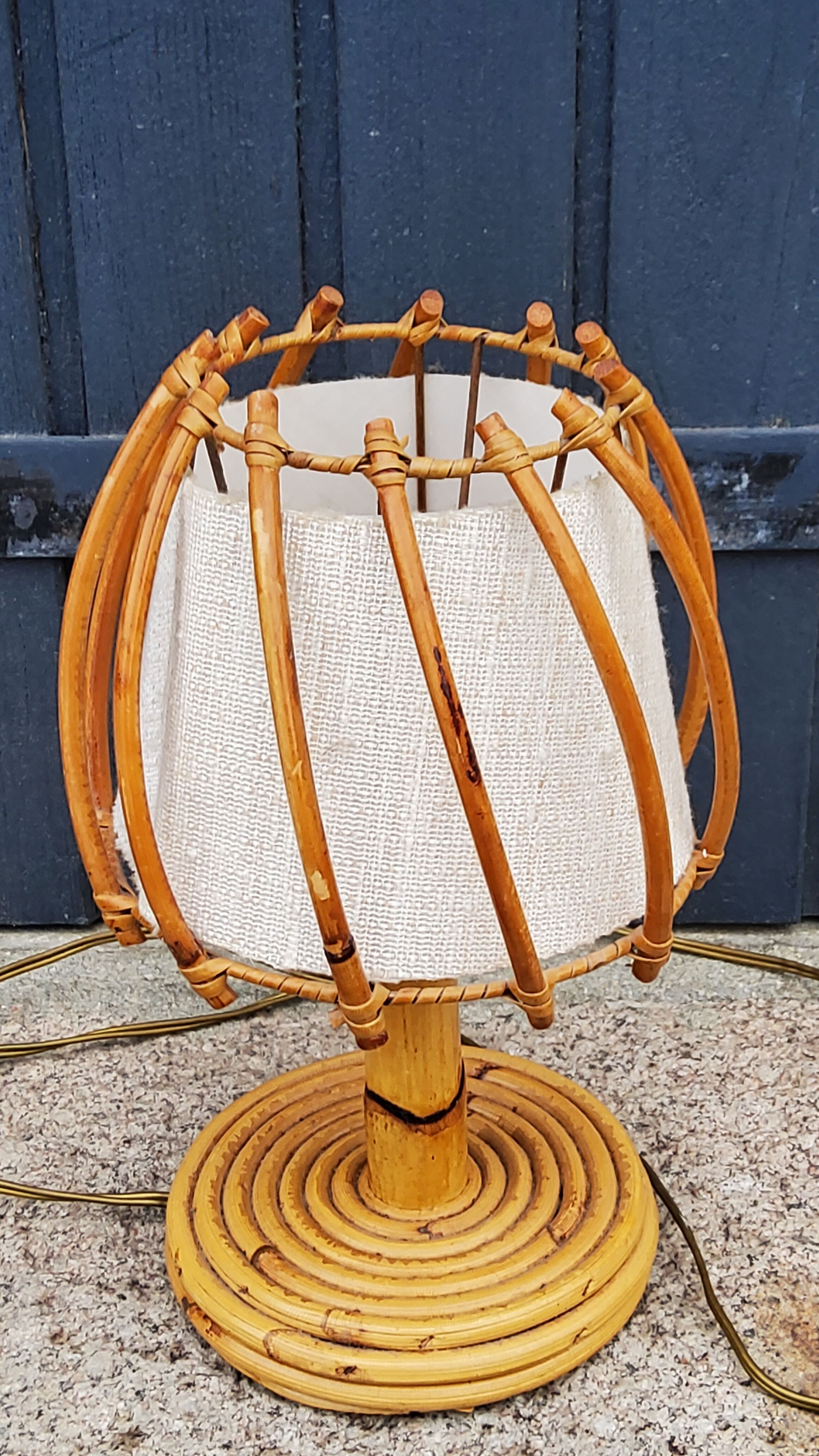 Rattan and bamboo table lamp from the 70s