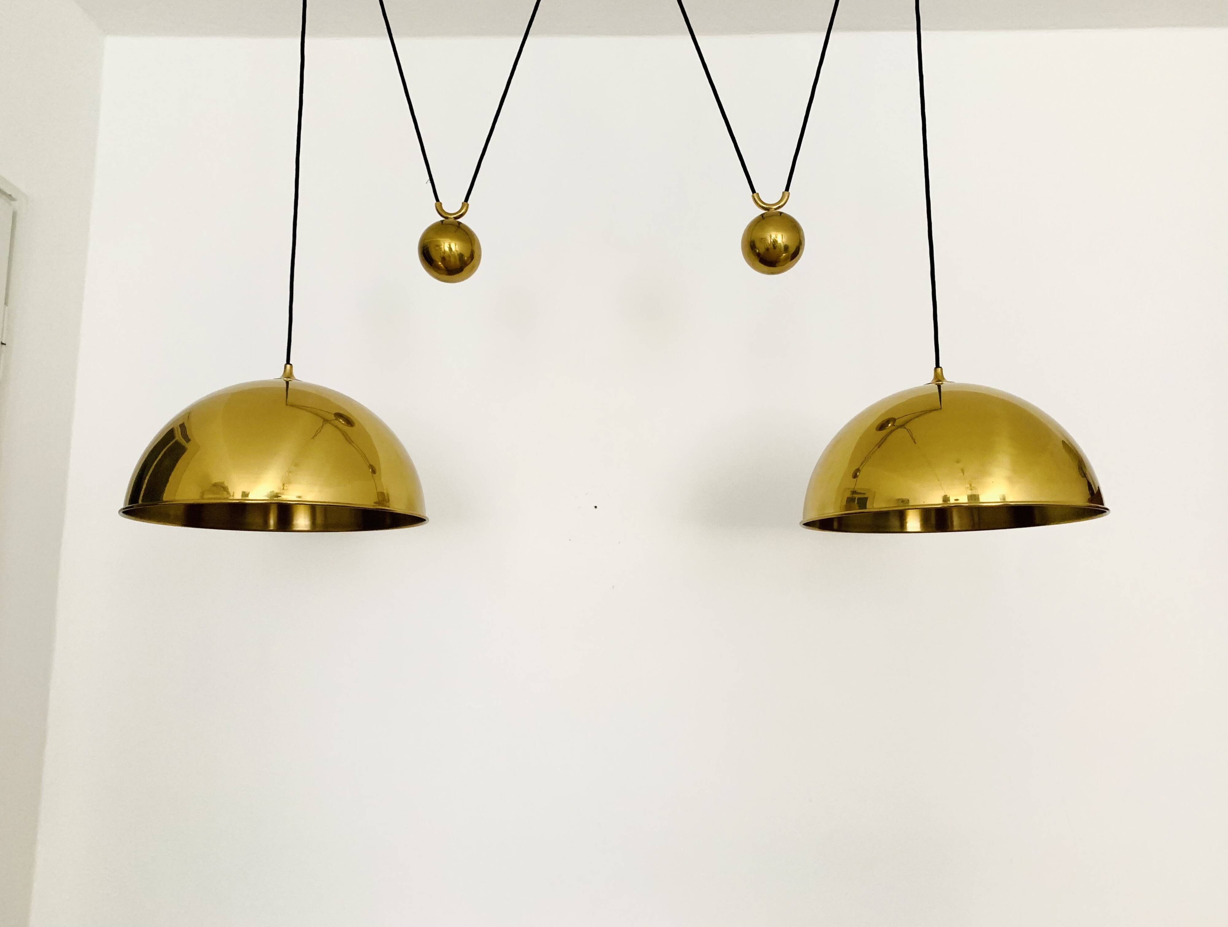 Large Adjustable Double Posa44 Brass Pendant Lamp by Florian Schulz
