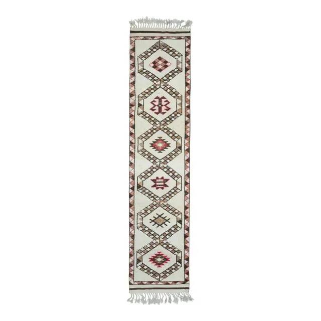 1970s Vintage Turkish Hand-Knotted Wool Cotton Beige Runner Rug 86x375