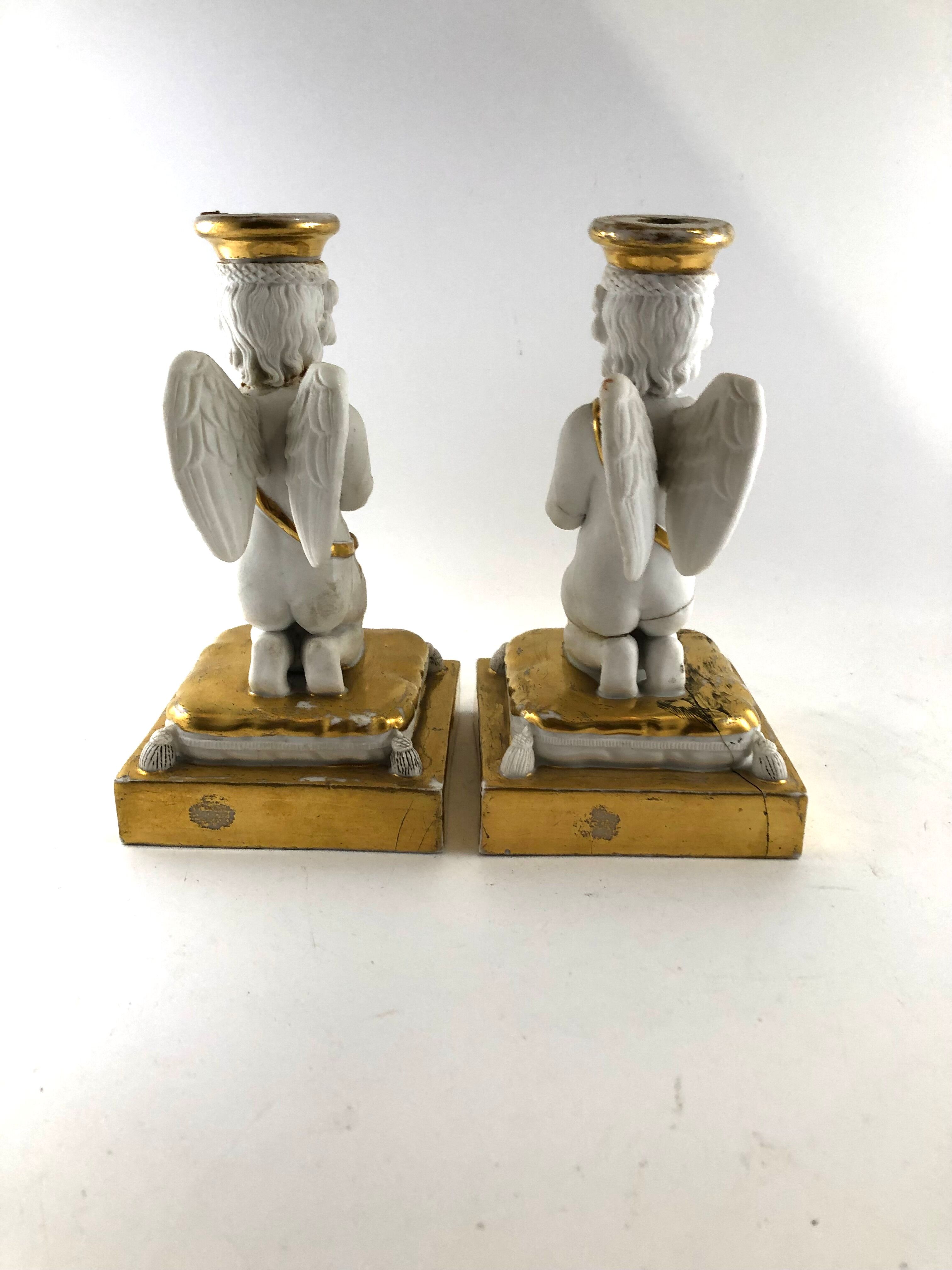 Paire de bougeoirs anges blanc et doré decoration Noel