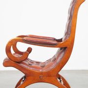 Red cowhide leather English Chesterfield armchair combined with wood