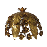 Plafonnier floral " gold leaf " en métal doré années 70