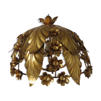 Gold leaf floral ceiling light in gold metal 70