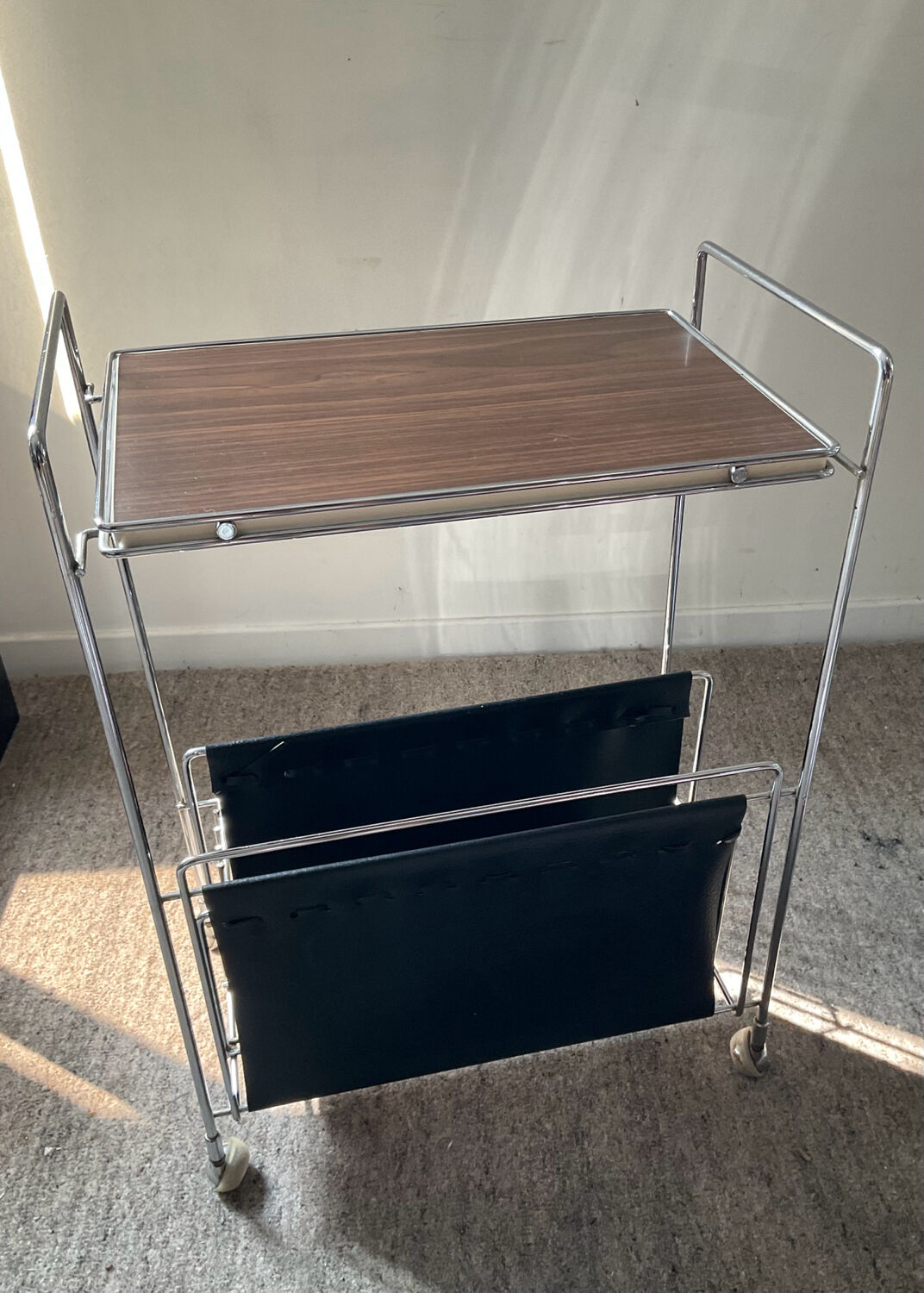 Vintage side table on wheels 60s