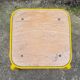 Industrial stool, square, yellow. wood and metal, vintage