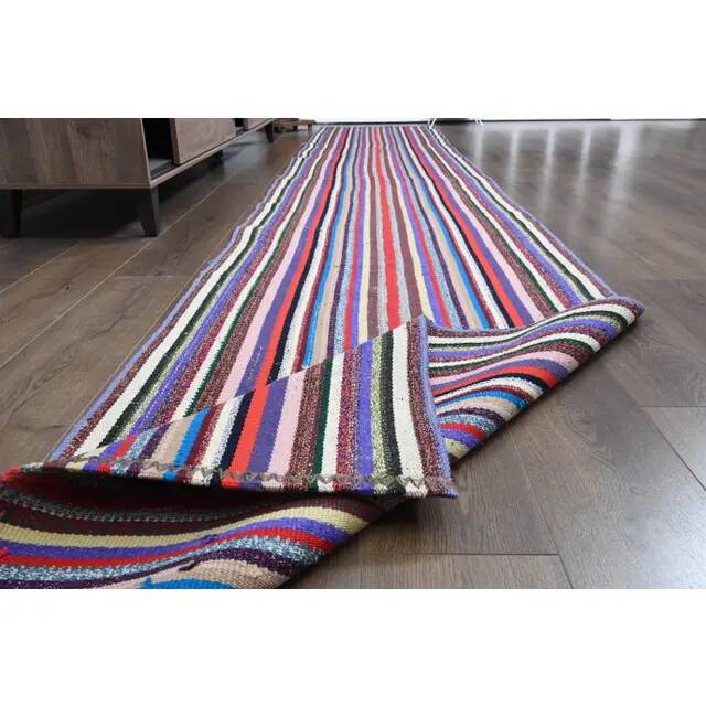 1970s vintage Turkish Oushak handmade wool cotton pink runner rug 88x477