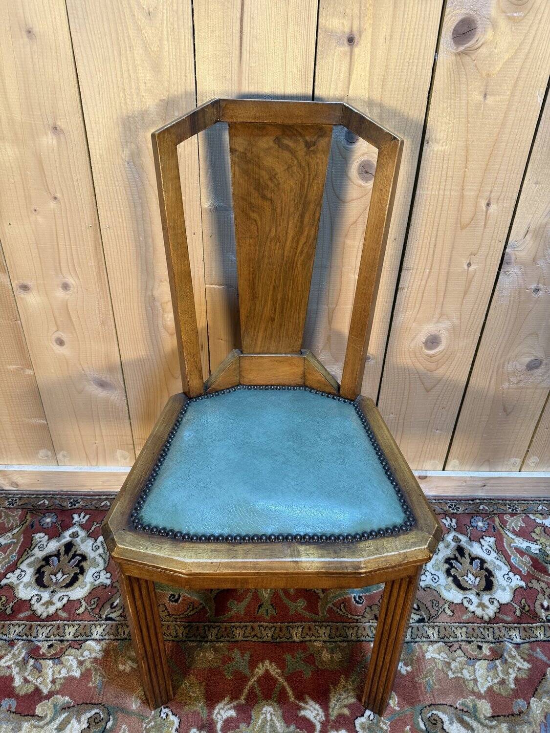 6 Art Deco period chairs in green vinyl