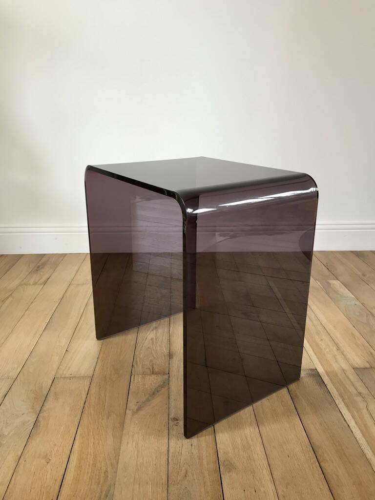 Set of 3 nesting coffee tables in smoked plexi / purple 70s