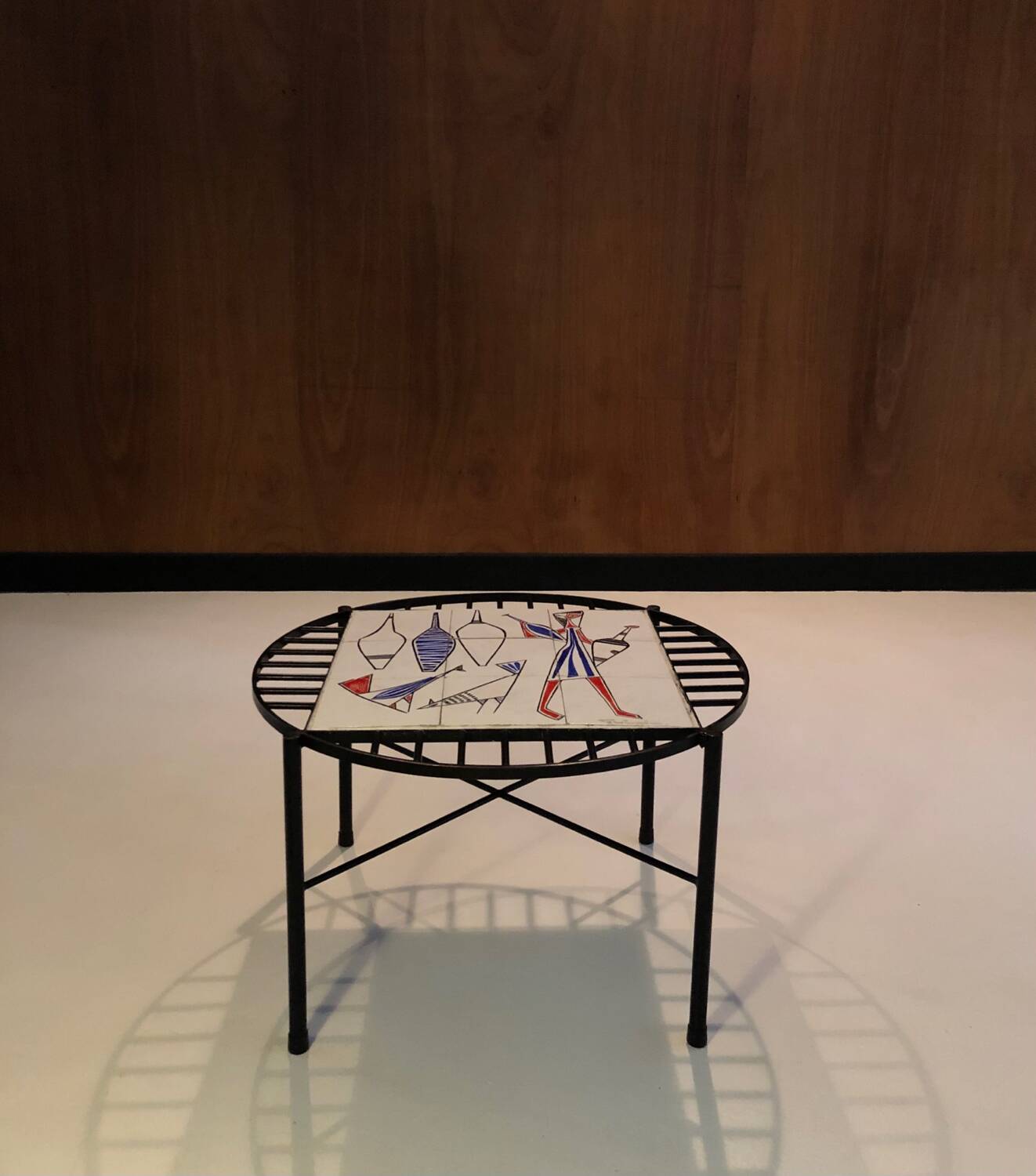 Modernist coffee table in steel and ceramic 1950