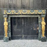 Empire style fireplace in antique green marble and gilded bronzes circa 1880