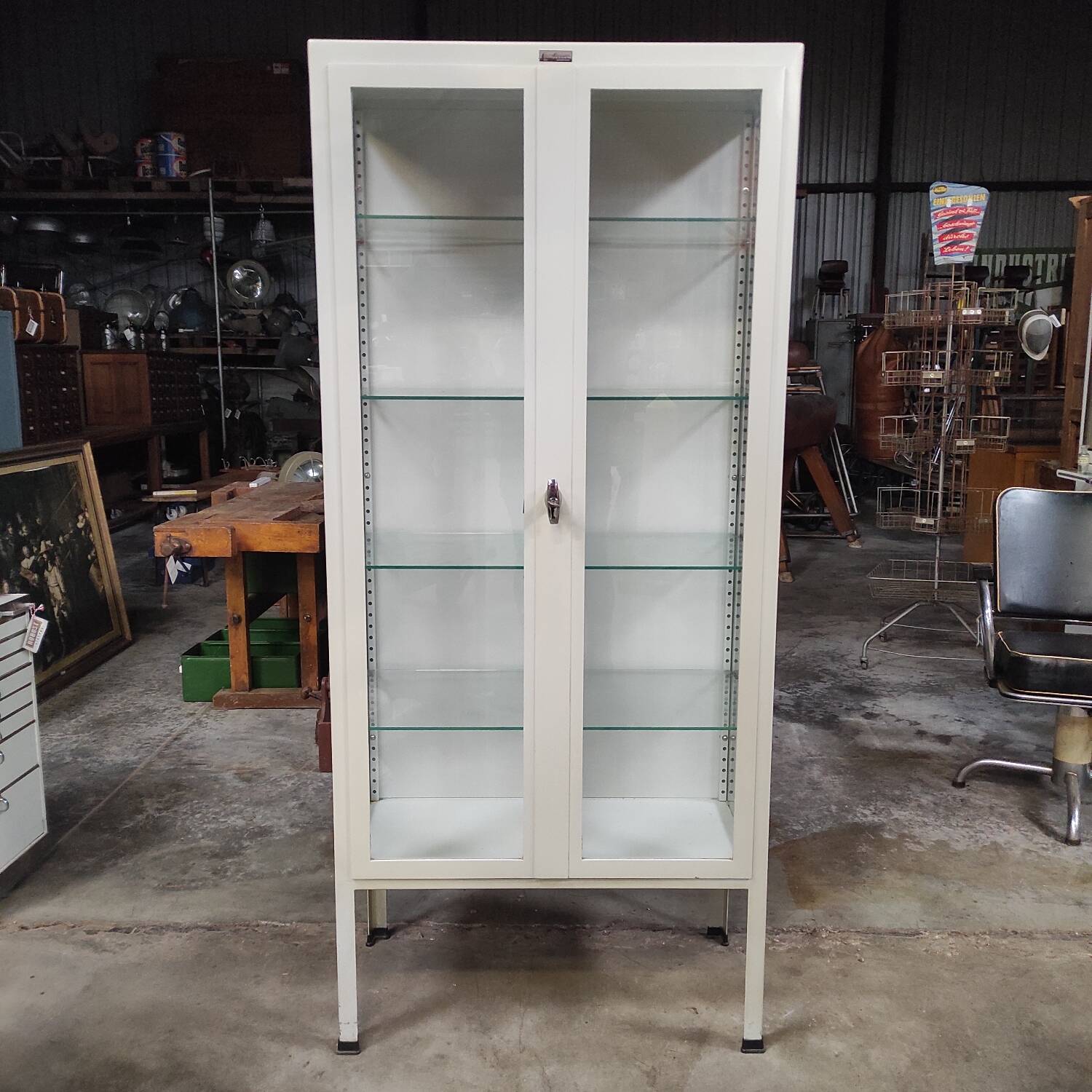 Vintage ManuBelge Medical Cabinet | Industrial Glass Display