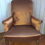 Fauteuil crapaud satin doré