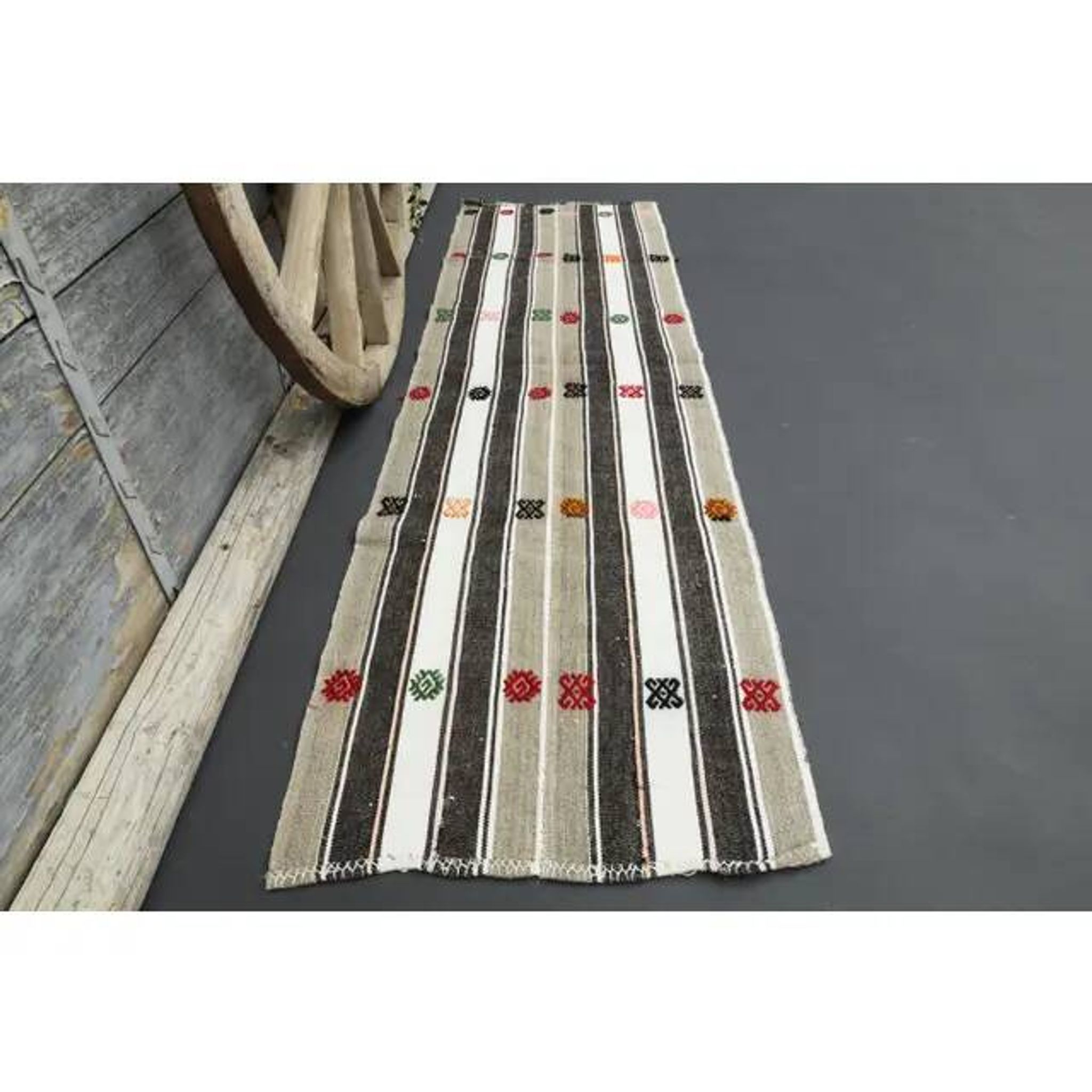 1970s Turkish Oushak handmade wool cotton white runner  70x241