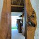 Vintage free-form mirror in solid wood.